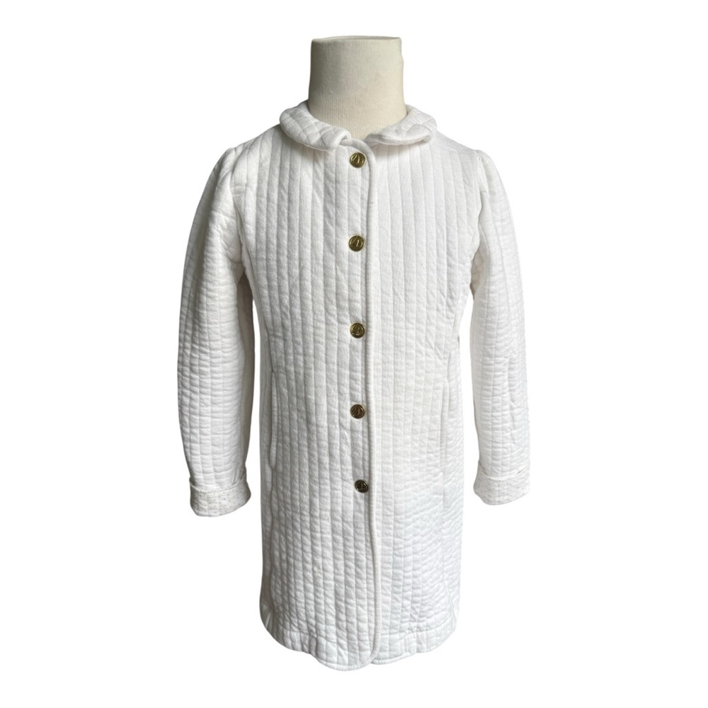 Petit Bateau Girls White Coat Jacket with Logo Snap Golden Buttons & Pockets 6Y